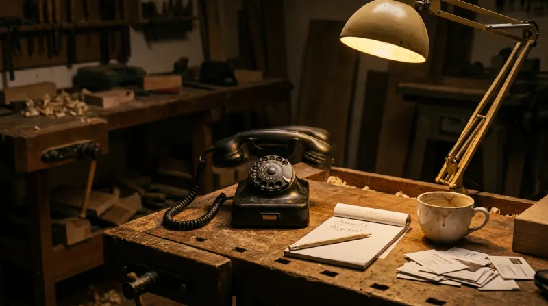 Klingelndes Telefon auf Werkstatt-Schreibtisch